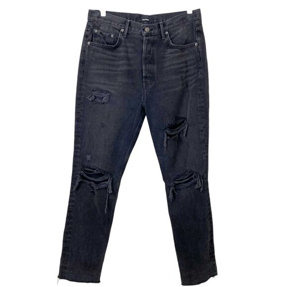 GRLFRND KAROLINA HIGH RISE BUTTON FLY DISTRESSED RAW HEM JEANS IN TRAVELIN BAND - Picture 2 of 11